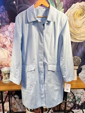 Regent Park XL NWT Sears Powder Blue Long Raincoat Trench Coat Button Front